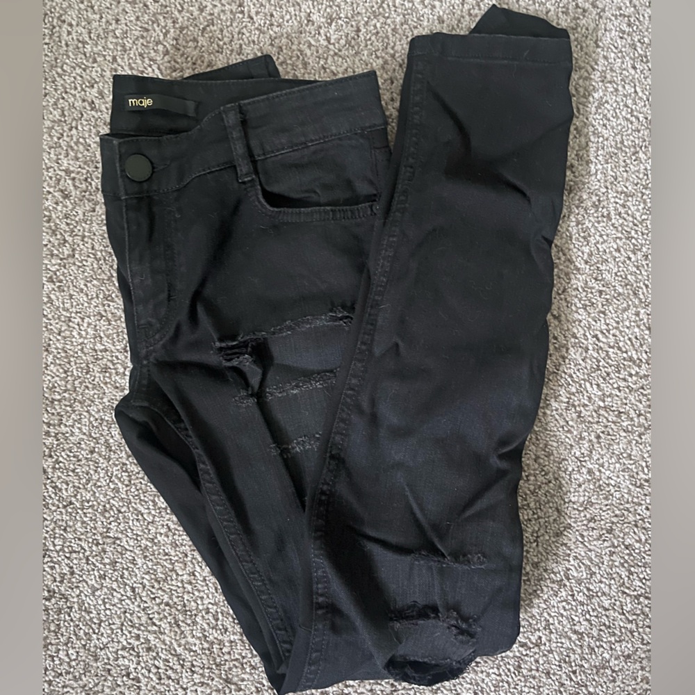 Maje Ripped Black Skinny Jeans